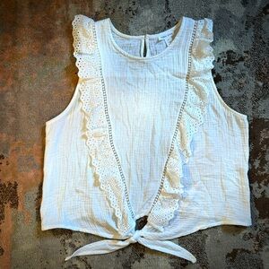 Tribal Jean White Short Sleeve Top / Size Small